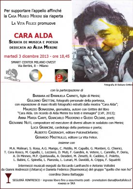 Milano 3/12/13: Cara Alda - serata di musica e poesia per Alda Merini